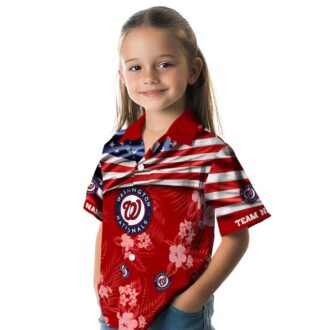 Washington Nationals US Flag Hibiscus Hawaiian Shirt - Red Summer Shirt for MLB Fans