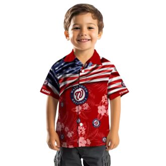 Washington Nationals US Flag Hibiscus Hawaiian Shirt - Red Summer Shirt for MLB Fans