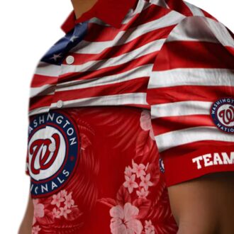Washington Nationals US Flag Hibiscus Hawaiian Shirt - Red Summer Shirt for MLB Fans
