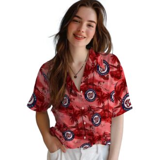 Women's Washington Nationals MLB Team Hawaiian Shirt - Red Coastal Palms for Game Day & Beach
