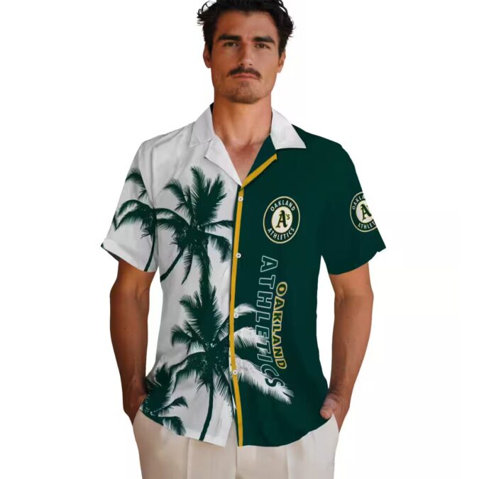 Best Oakland Athletics Beach Hawaiian Shirt - Green White Palm Tree Design for MLB Fans