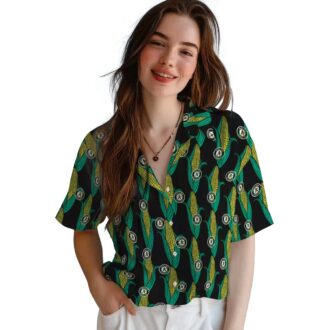 Black Green Oakland Athletics Shirt - Tropical Corn Motif Hawaiian Style