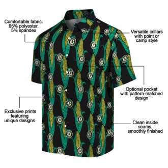 Black Green Oakland Athletics Shirt - Tropical Corn Motif Hawaiian Style