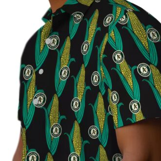 Black Green Oakland Athletics Shirt - Tropical Corn Motif Hawaiian Style