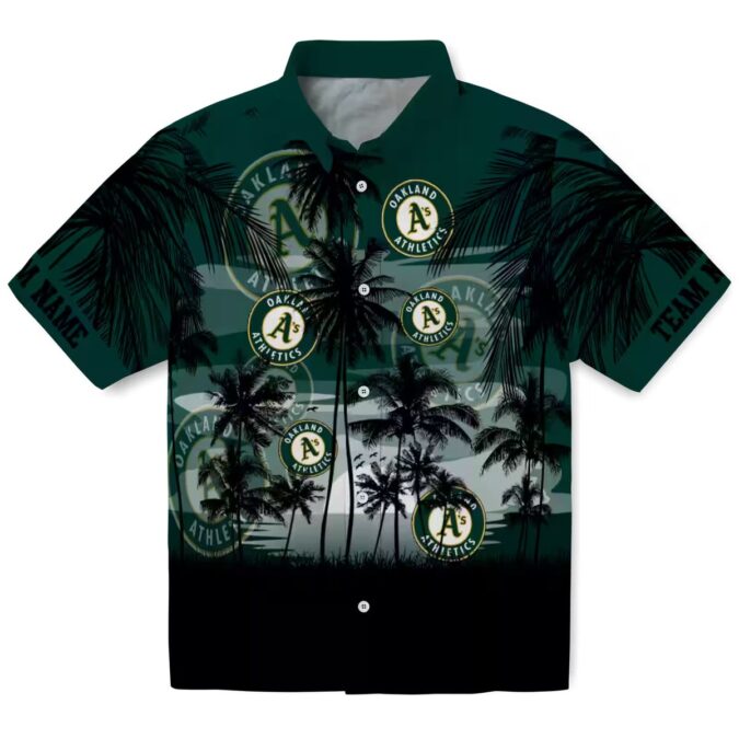 Custom Oakland Athletics Luau Party Shirt - Tropical Sunset Green Black Hawaiian Shirt