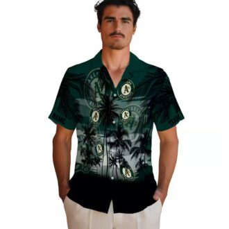 Custom Oakland Athletics Luau Party Shirt - Tropical Sunset Green Black Hawaiian Shirt