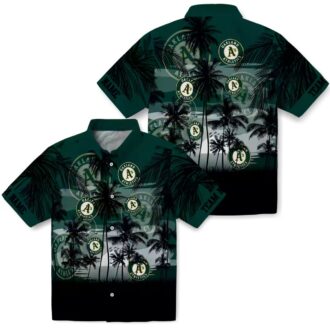 Custom Oakland Athletics Luau Party Shirt - Tropical Sunset Green Black Hawaiian Shirt
