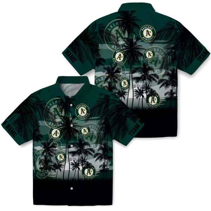 Custom Oakland Athletics Luau Party Shirt - Tropical Sunset Green Black Hawaiian Shirt