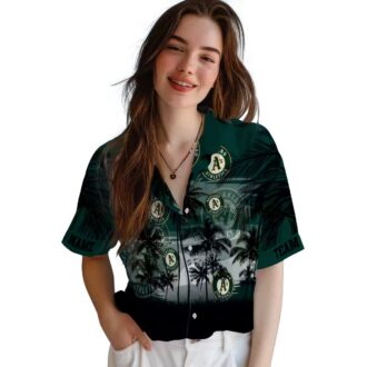 Custom Oakland Athletics Luau Party Shirt - Tropical Sunset Green Black Hawaiian Shirt