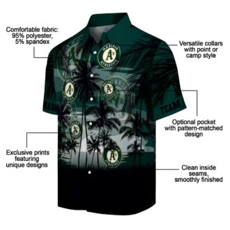 Custom Oakland Athletics Luau Party Shirt - Tropical Sunset Green Black Hawaiian Shirt