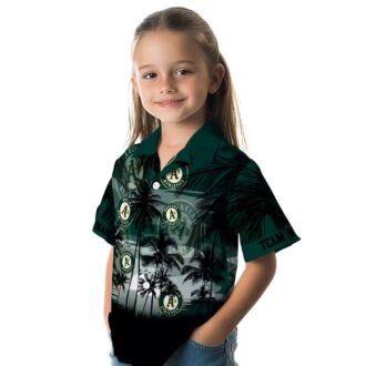 Custom Oakland Athletics Luau Party Shirt - Tropical Sunset Green Black Hawaiian Shirt