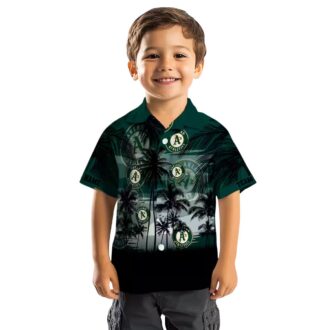 Custom Oakland Athletics Luau Party Shirt - Tropical Sunset Green Black Hawaiian Shirt