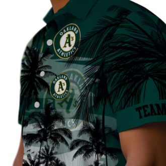 Custom Oakland Athletics Luau Party Shirt - Tropical Sunset Green Black Hawaiian Shirt
