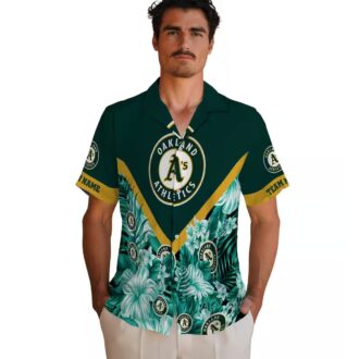 Custom Oakland A’s Tropical Chevron Shirt - Green & Gold Hawaiian Game Day Outfit