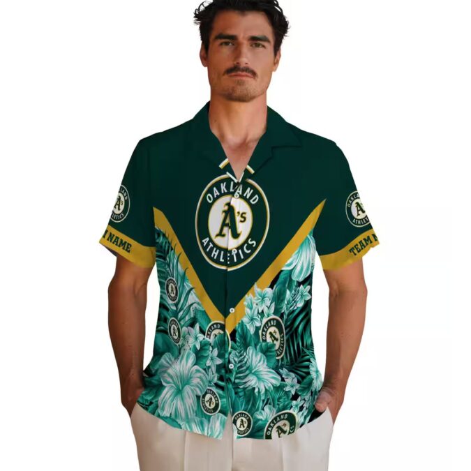 Custom Oakland A’s Tropical Chevron Shirt - Green & Gold Hawaiian Game Day Outfit