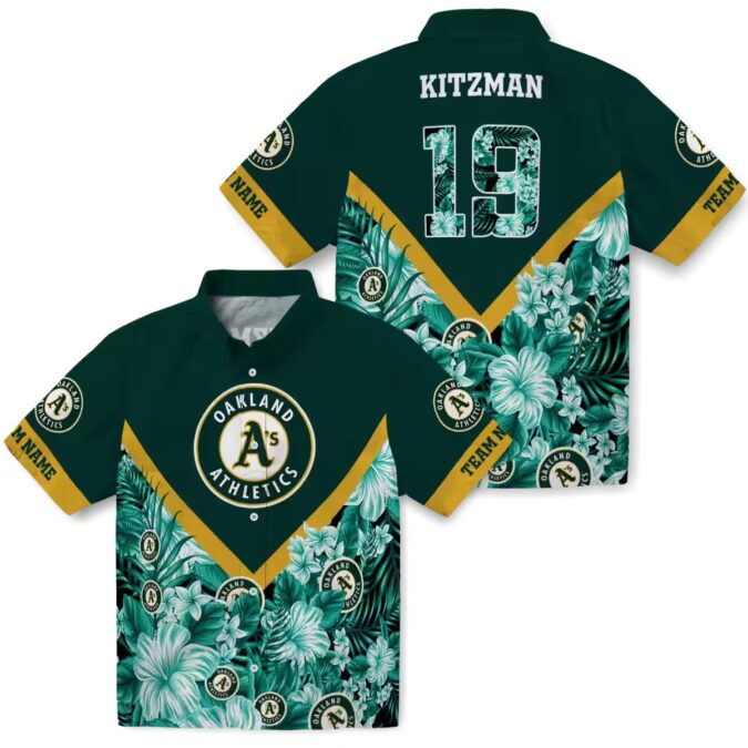 Custom Oakland A’s Tropical Chevron Shirt - Green & Gold Hawaiian Game Day Outfit
