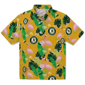 Flamingo Print Oakland A’s Hawaiian Shirt - Tropical Green Game Day Apparel