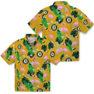 Flamingo Print Oakland A’s Hawaiian Shirt - Tropical Green Game Day Apparel