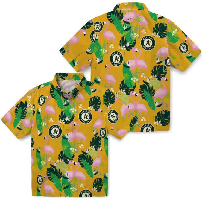 Flamingo Print Oakland A’s Hawaiian Shirt - Tropical Green Game Day Apparel