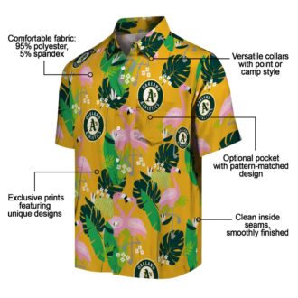 Flamingo Print Oakland A’s Hawaiian Shirt - Tropical Green Game Day Apparel