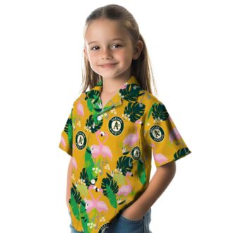 Flamingo Print Oakland A’s Hawaiian Shirt - Tropical Green Game Day Apparel