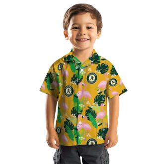 Flamingo Print Oakland A’s Hawaiian Shirt - Tropical Green Game Day Apparel