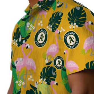 Flamingo Print Oakland A’s Hawaiian Shirt - Tropical Green Game Day Apparel