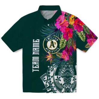 Floral Green Oakland A’s Hawaiian Shirt - Green Floral Polynesian MLB Fan Gift