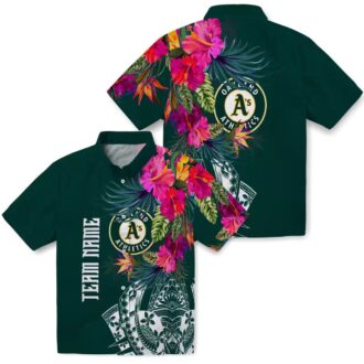Floral Green Oakland A’s Hawaiian Shirt - Green Floral Polynesian MLB Fan Gift