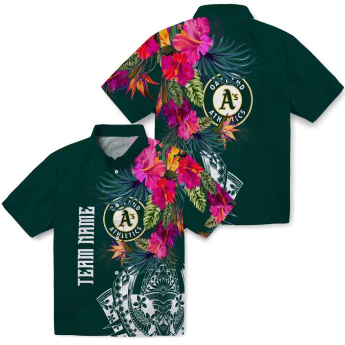 Floral Green Oakland A’s Hawaiian Shirt - Green Floral Polynesian MLB Fan Gift