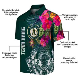 Floral Green Oakland A’s Hawaiian Shirt - Green Floral Polynesian MLB Fan Gift