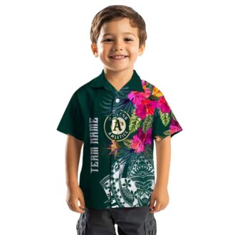 Floral Green Oakland A’s Hawaiian Shirt - Green Floral Polynesian MLB Fan Gift