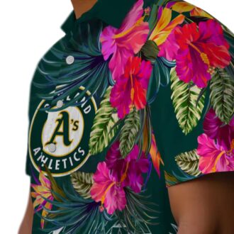 Floral Green Oakland A’s Hawaiian Shirt - Green Floral Polynesian MLB Fan Gift