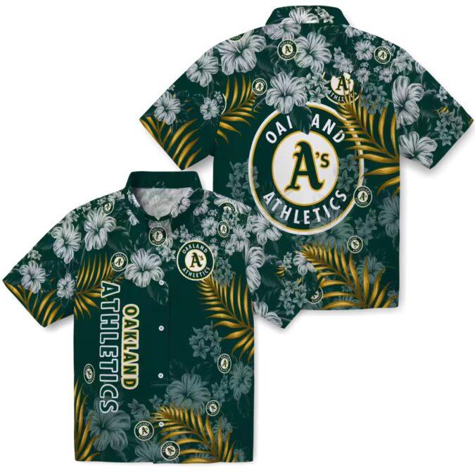 Green Oakland Athletics Hibiscus Hawaiian Shirt - MLB Tropical Button Shirt for Beach & Game Day