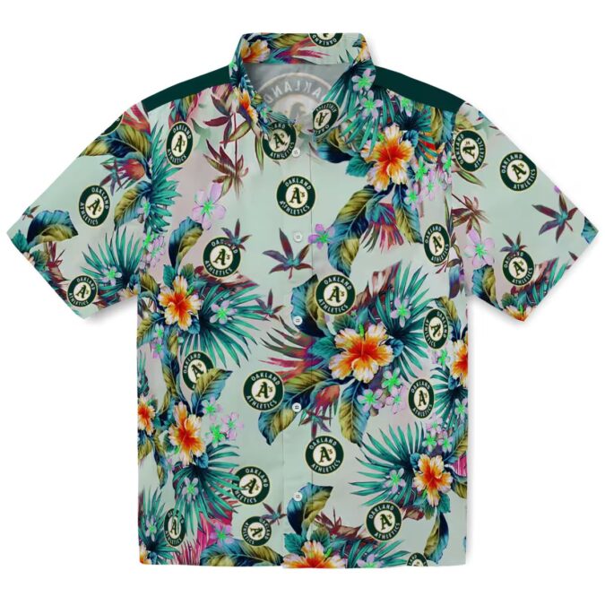 Green Tropical Leaf Oakland Athletics Hawaiian Shirt - Ideal for Beach & Game Day