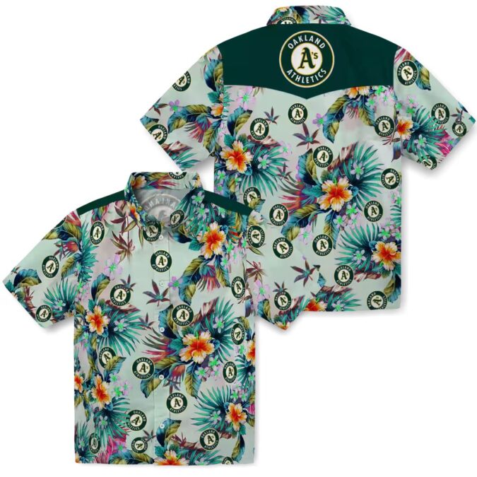 Green Tropical Leaf Oakland Athletics Hawaiian Shirt - Ideal for Beach & Game Day