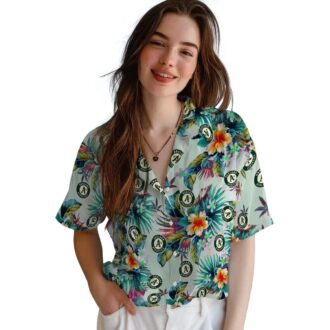 Green Tropical Leaf Oakland Athletics Hawaiian Shirt - Ideal for Beach & Game Day