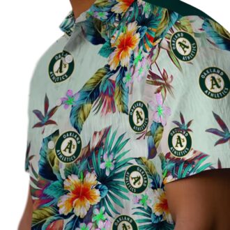 Green Tropical Leaf Oakland Athletics Hawaiian Shirt - Ideal for Beach & Game Day