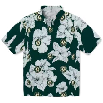Green White Hibiscus Oakland Athletics Shirt - Floral Hawaiian Button-Up for Men