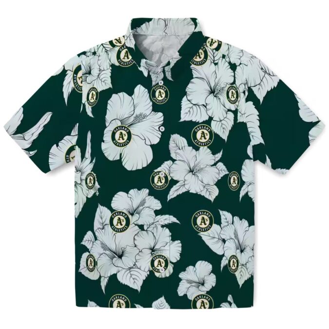 Green White Hibiscus Oakland Athletics Shirt - Floral Hawaiian Button-Up for Men