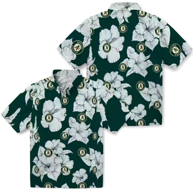 Green White Hibiscus Oakland Athletics Shirt - Floral Hawaiian Button-Up for Men
