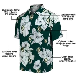 Green White Hibiscus Oakland Athletics Shirt - Floral Hawaiian Button-Up for Men