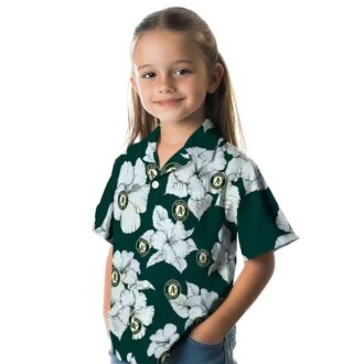 Green White Hibiscus Oakland Athletics Shirt - Floral Hawaiian Button-Up for Men