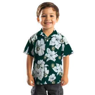 Green White Hibiscus Oakland Athletics Shirt - Floral Hawaiian Button-Up for Men