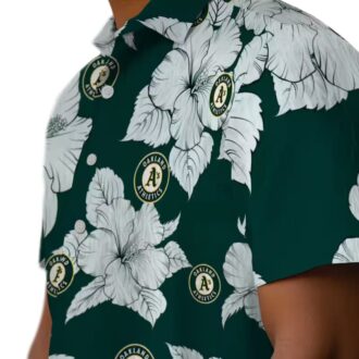 Green White Hibiscus Oakland Athletics Shirt - Floral Hawaiian Button-Up for Men