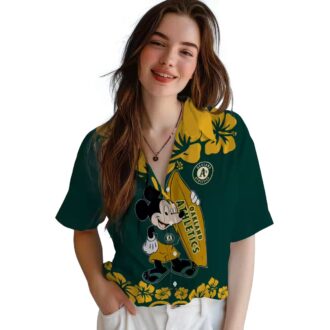Limited Edition Oakland Athletics Green Hawaiian Shirt with Surfing Mickey Design