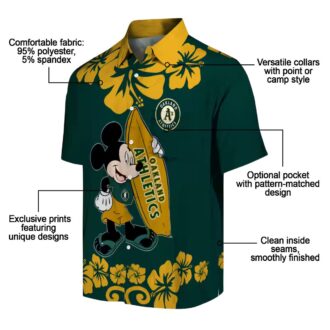 Limited Edition Oakland Athletics Green Hawaiian Shirt with Surfing Mickey Design