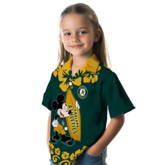 Limited Edition Oakland Athletics Green Hawaiian Shirt with Surfing Mickey Design