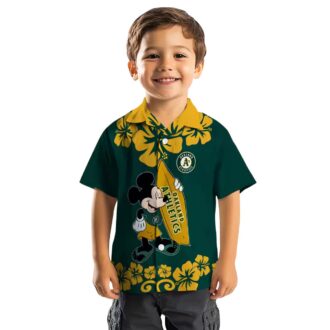 Limited Edition Oakland Athletics Green Hawaiian Shirt with Surfing Mickey Design