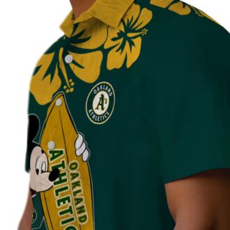 Limited Edition Oakland Athletics Green Hawaiian Shirt with Surfing Mickey Design